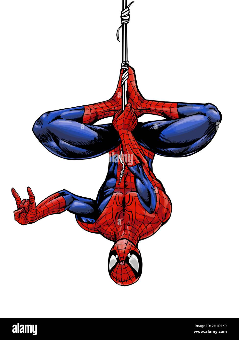 spiderman power hero illustration upside down editorial Stock Photo