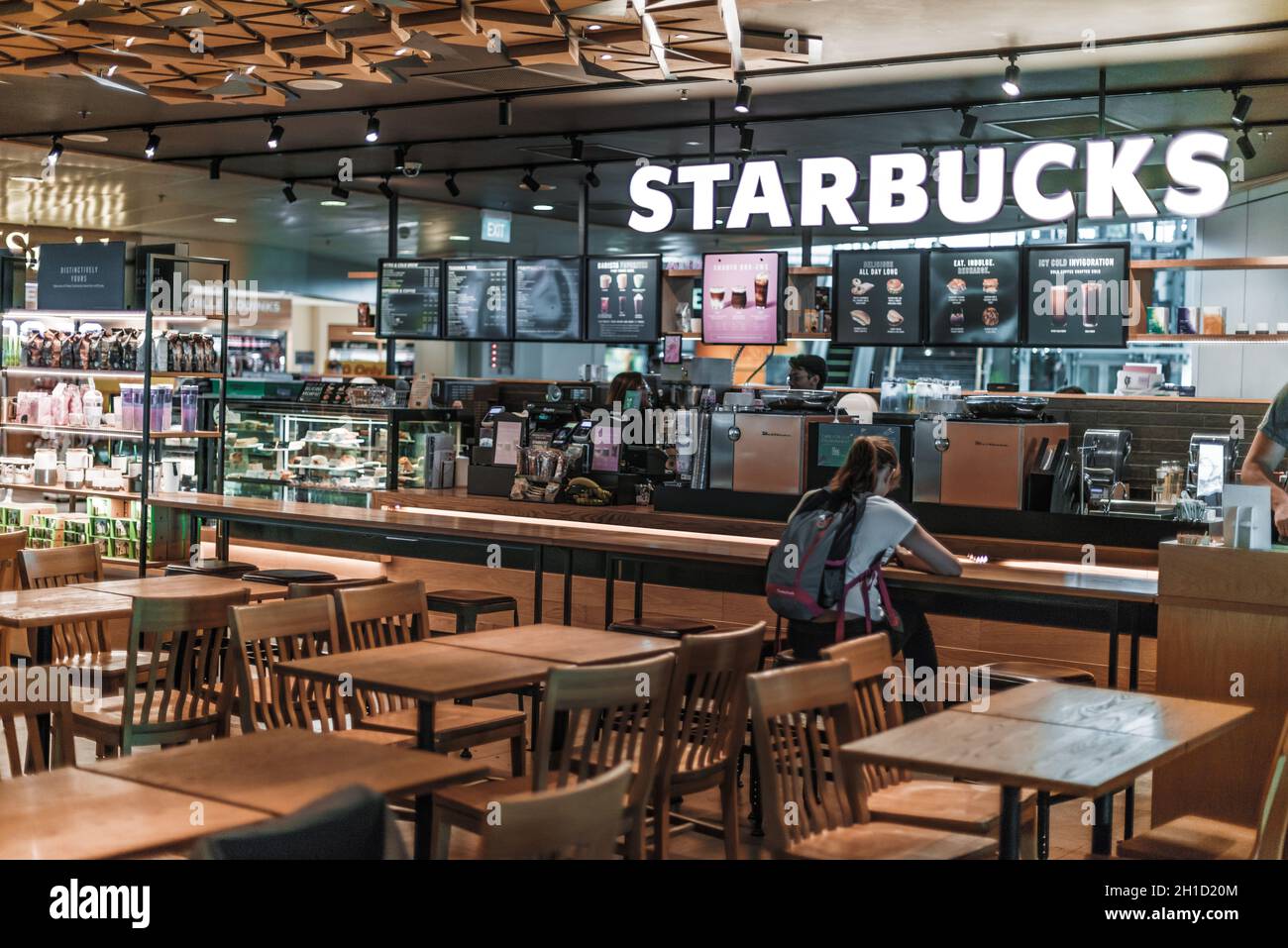 SINGAPORE - MAR 7, 2020: Starbucks coffee shop at Changi Airport in ...