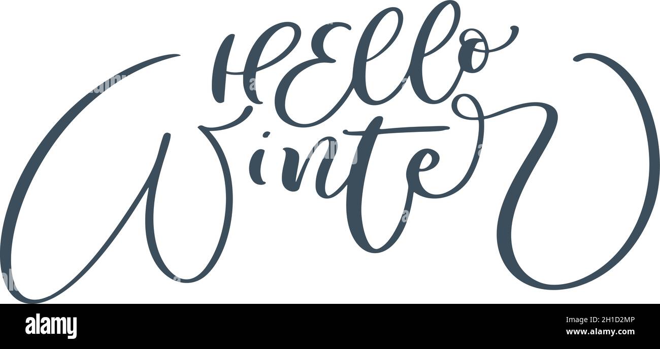 Hello Winter brush lettering calligraphy text on white isolated. Text ...