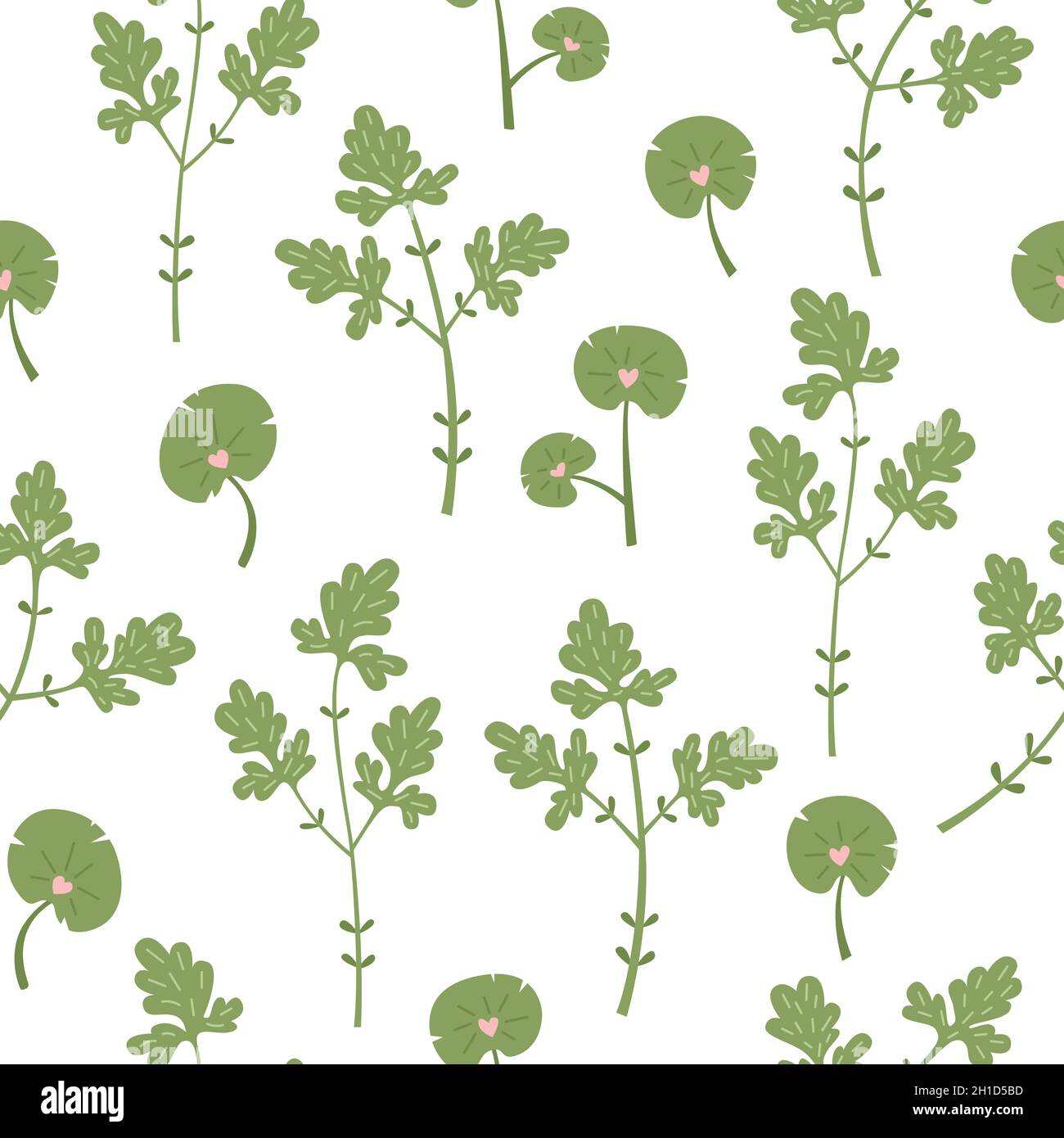 Botanical vector seamless pattern with plants and flowers Stock Vector