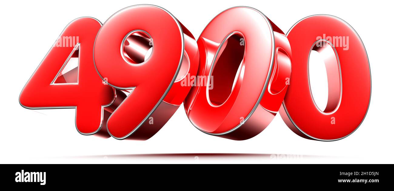 Rounded red numbers 4900 on white background 3D illustration with clipping path Stock Photo