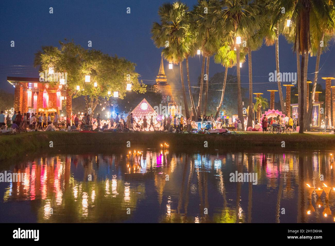the Loy Krathong Festival in the Historical Park in Sukhothai in the