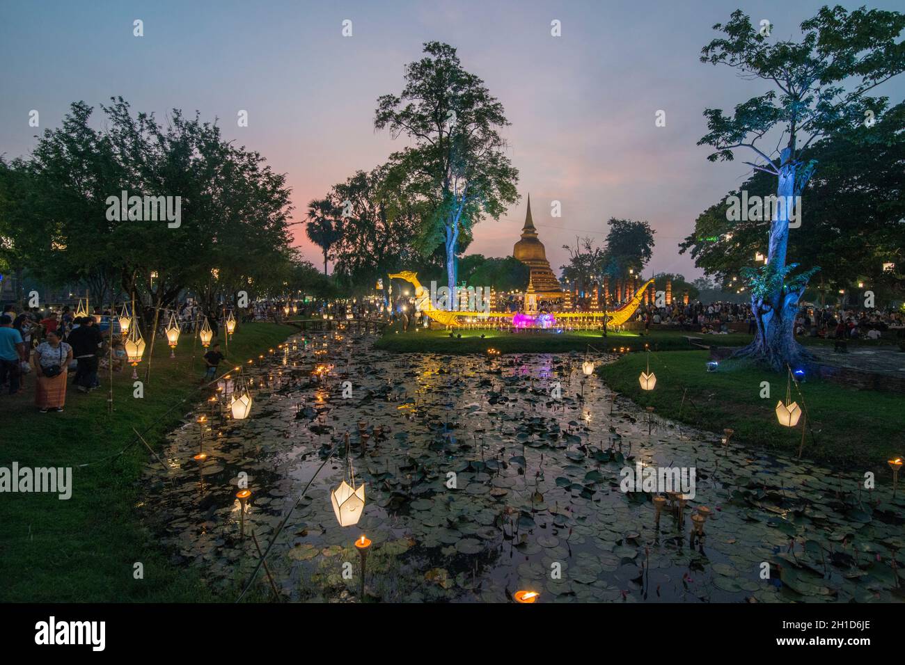 the Loy Krathong Festival in the Historical Park in Sukhothai in the