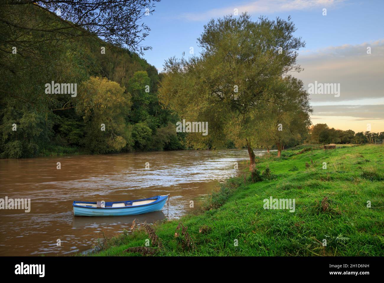 Elevated water level on the River Wye at Monmouth. Stock Photo
