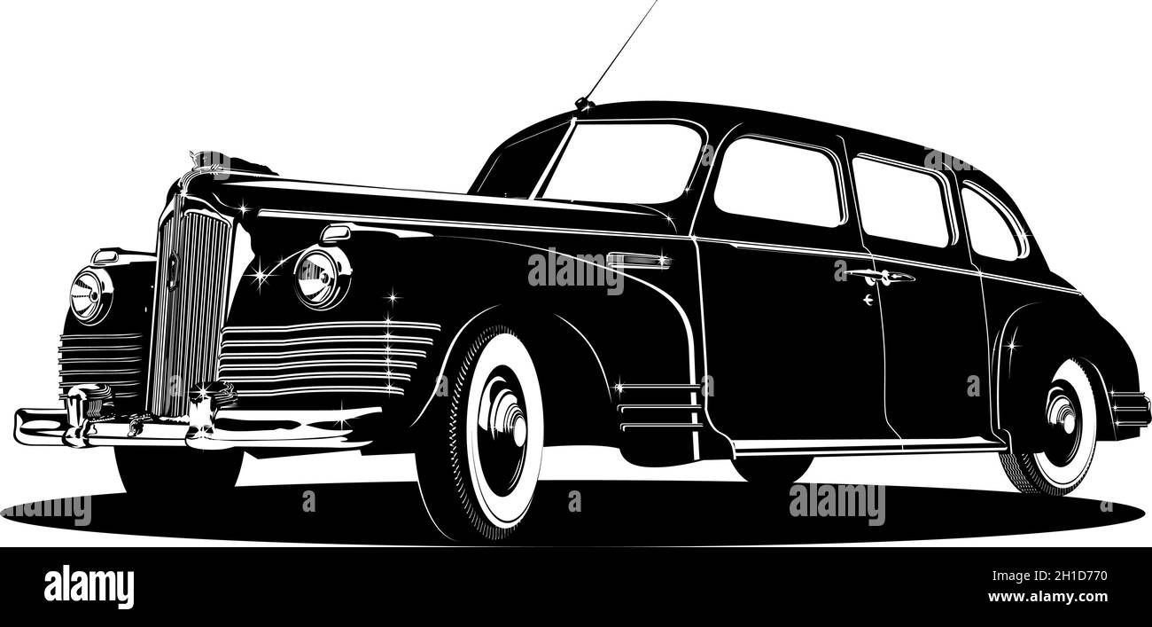 detailed vintage limousine silhouette. Available EPS-8 vector format separated by groups and layers for easy edit Stock Vector