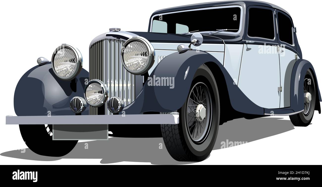 Vector vintage car. Available eps-10 vector format separated by groups with transparency effects for one-click repaint Stock Vector