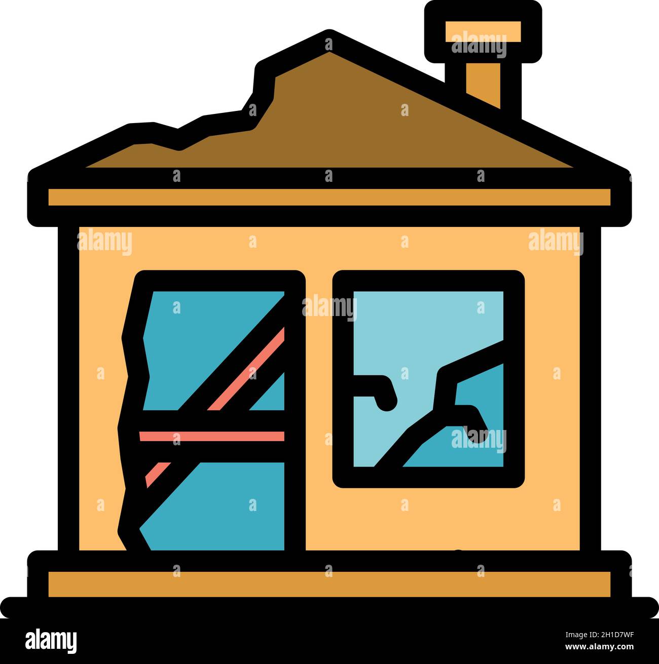 Destroyed home icon. Outline destroyed home vector icon color flat isolated Stock Vector