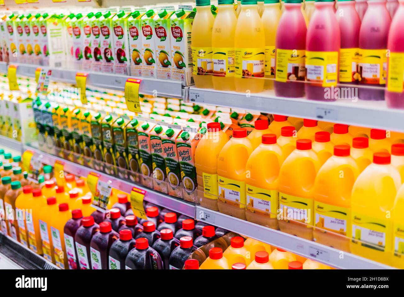 SINGAPORE MAR 3, 2020 Juice boxes and cold drinks put up for sale in