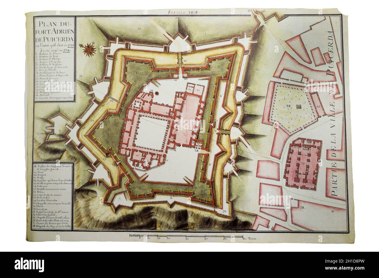 Map of Puigcerda Adriano Fortress, 1712. At Claude Masse Atlas, mapping compilation made by French espionage services Stock Photo