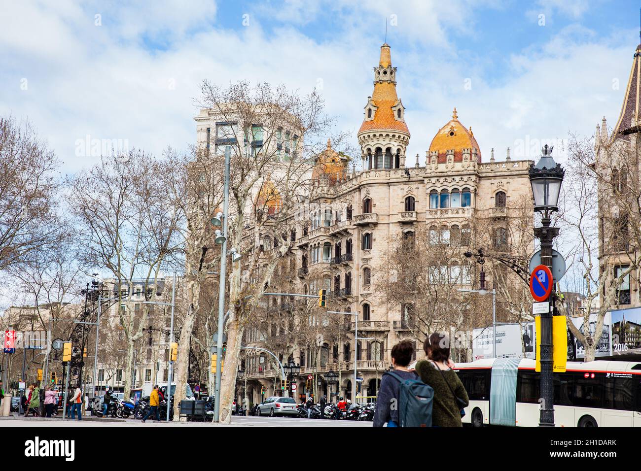 BARCELONA - MARCH, 2018: Gran Via de les Corts Catalanes in Barcelona Spain Stock Photo