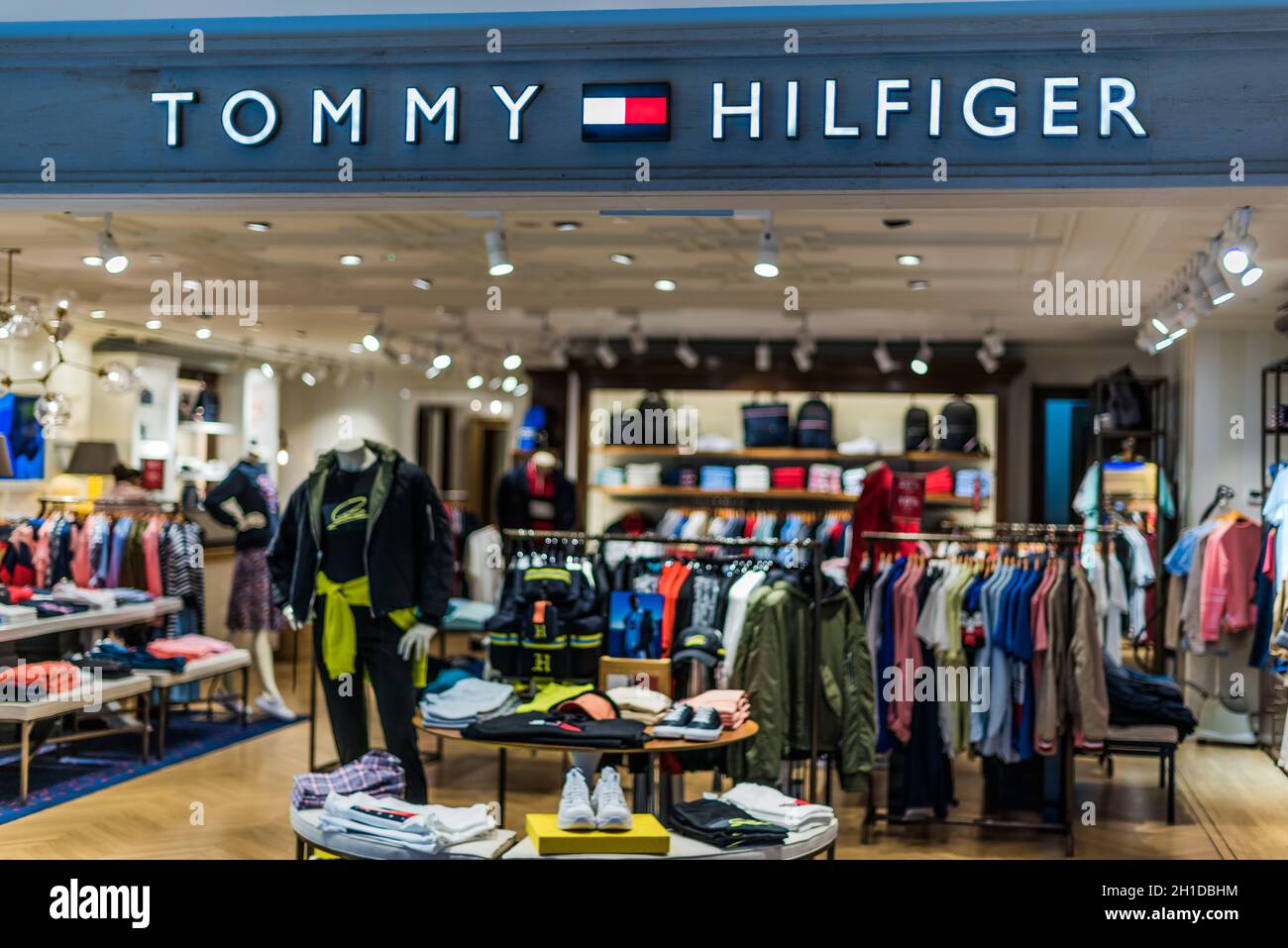 SINGAPORE - MAR 5, 2020: Front entrance to Tommy Hilfiger store in ...