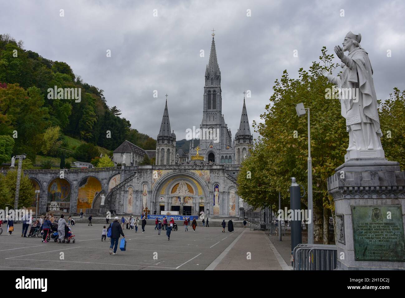 Lourdes, France - 9 Oct 2021: The Rosary Basilica Church of Lourdes Stock Photo