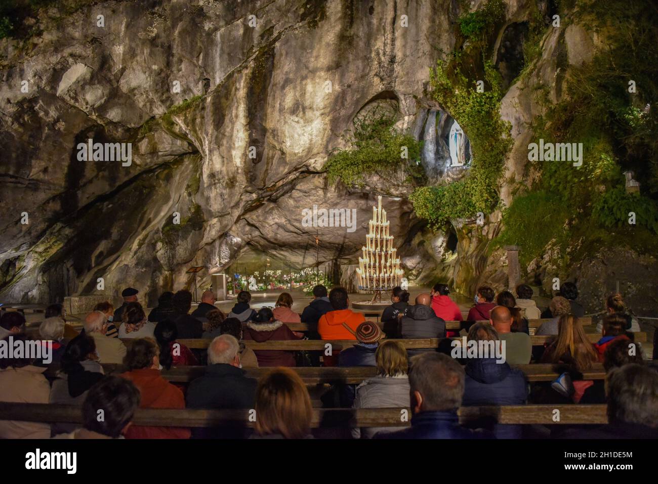 Lourdes, France 9 Oct 2021 Evening Mass service at the Massabielle