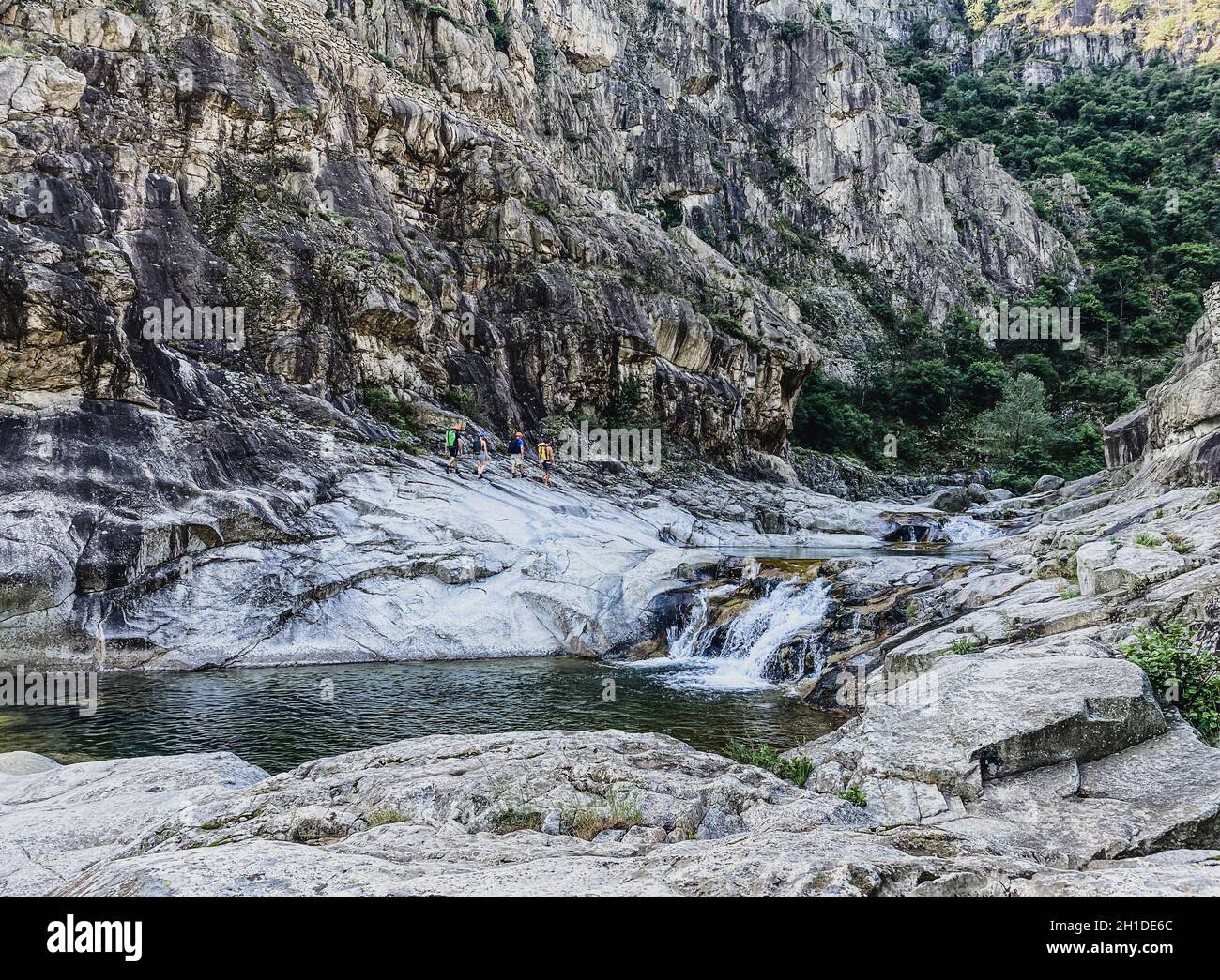 Unrecognizable People walking to go  canyoning in Chassezac gorges Stock Photo