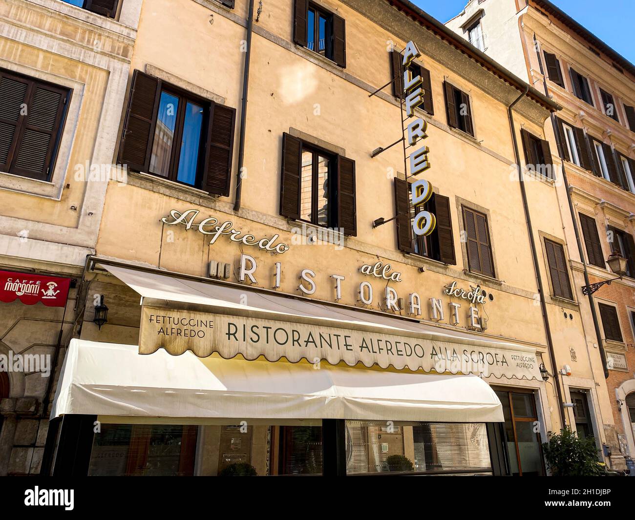 Rome, Italy, March 8, 2020 The famous restaurant "Alfredo Alla Scrofa" in via Della scrofa in