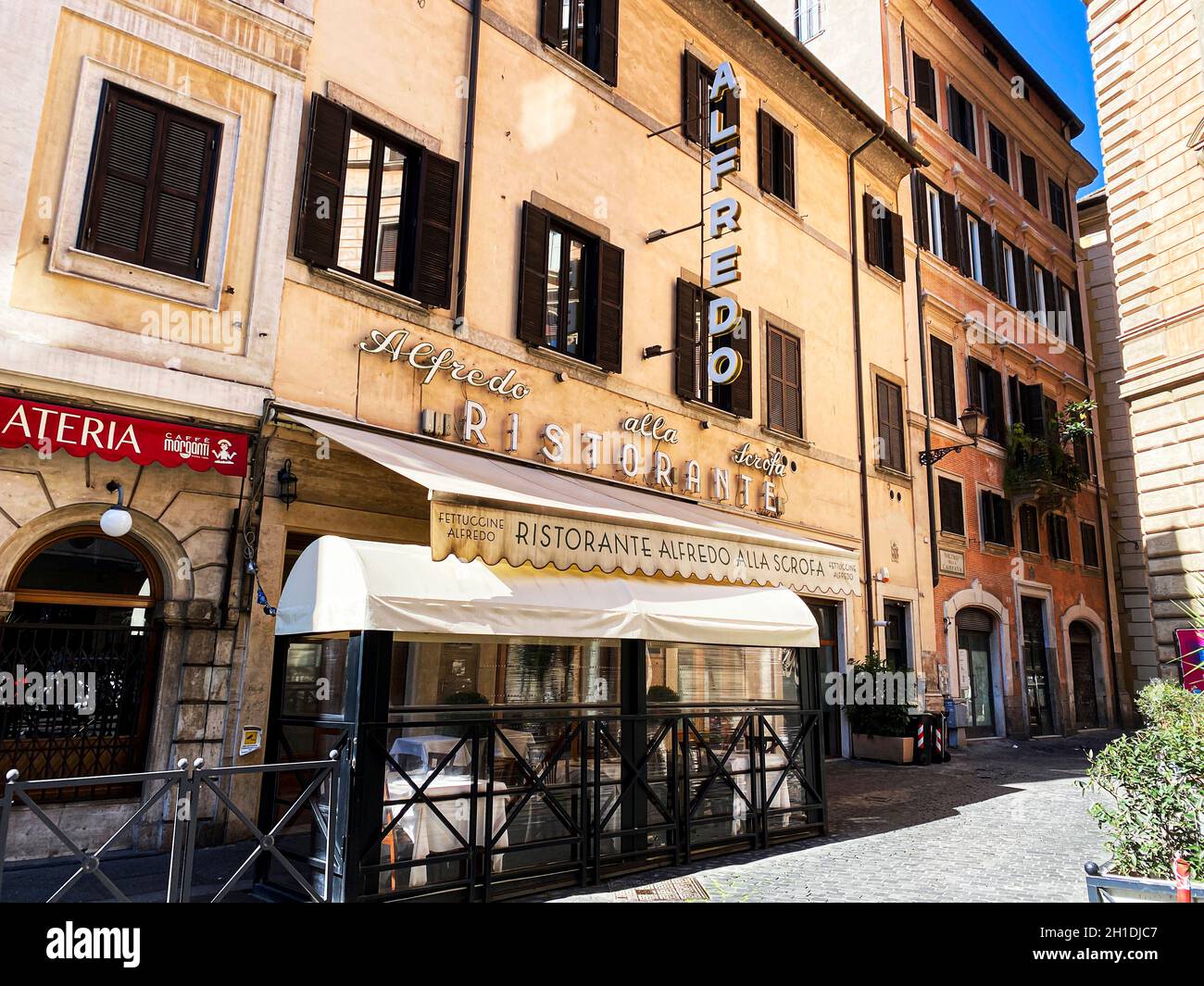 Rome, Italy, March 8, 2020 The famous restaurant "Alfredo Alla Scrofa" in via Della scrofa in
