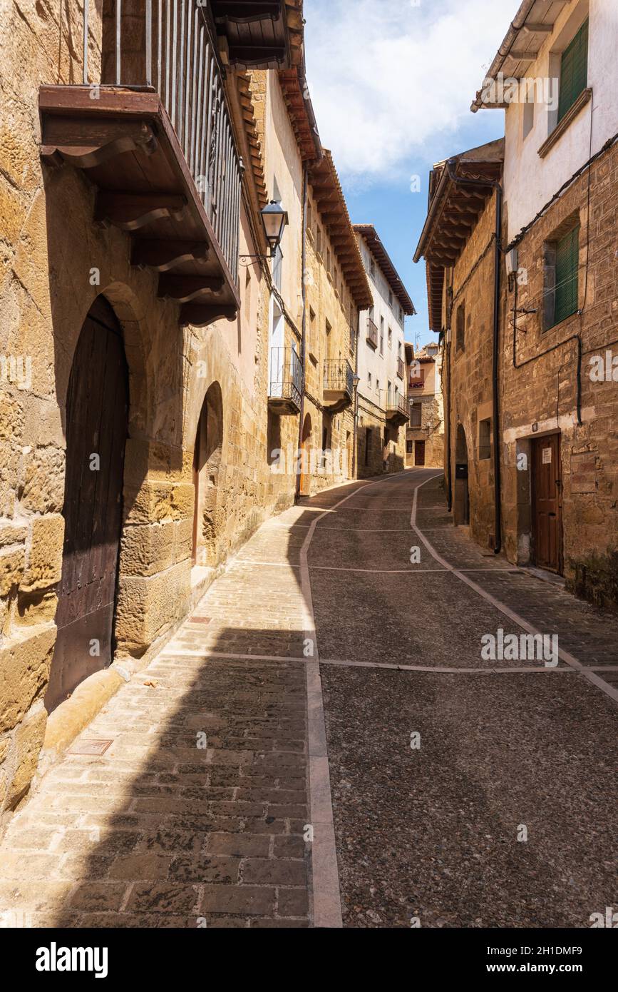 Medieval streets of ancient village of Uncastillo in Aragon region, Spain . Stock Photo
