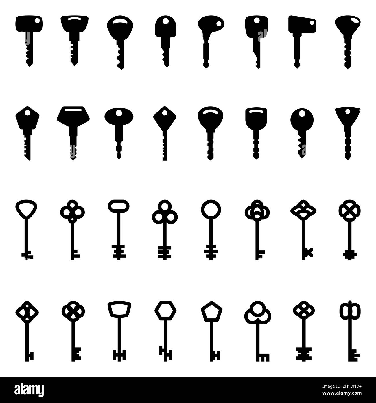 Key icon. Set of black icons of keys in flat design. Vector ...