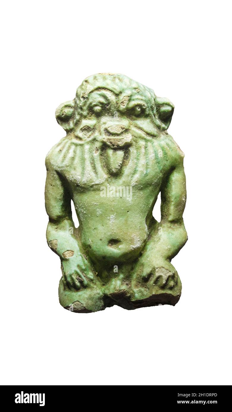 God Bes depiction in faience, 5th Century BC. Puig des Molins, Ibiza. Catalan Museum of Archaeology, Barcelona, Spain Stock Photo