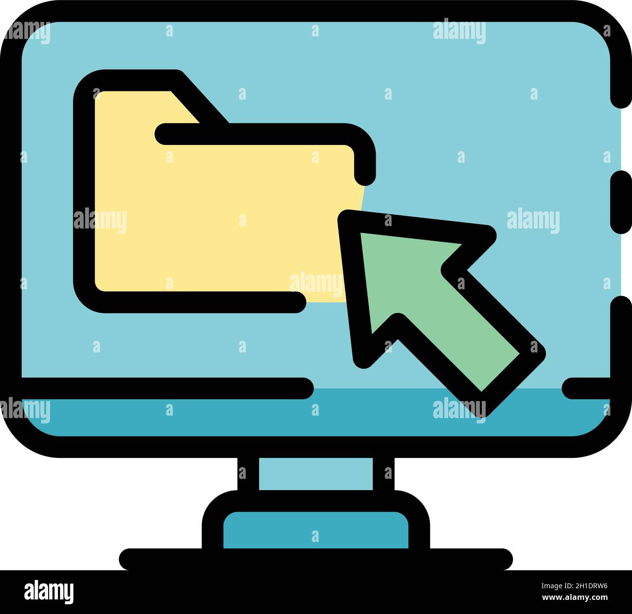 Computer and folder icon. Outline computer and folder vector icon color ...