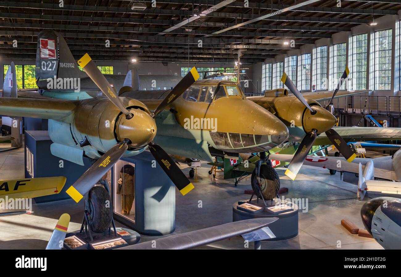 A picture of the Tupolev Tu-2S inside the main hangar of the Polish Aviation Museum. Stock Photo