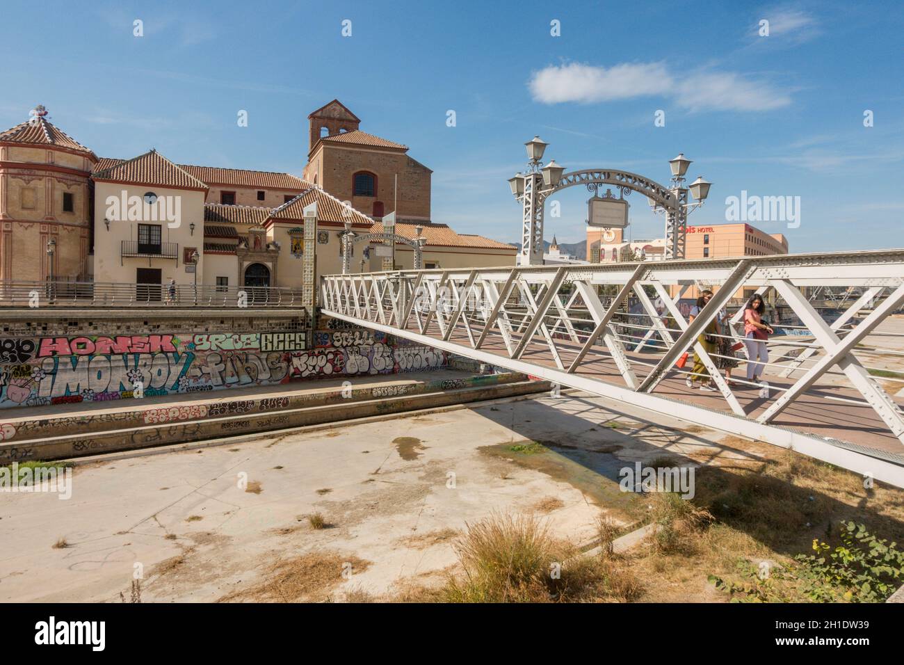 Puente de los Alemanes in centre of Malaga city, crossing Guadalmedina river, Spain. Stock Photo