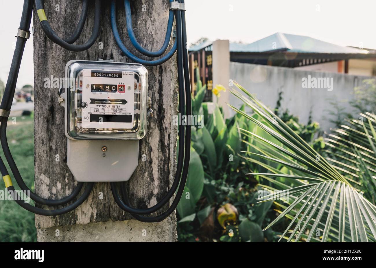 Electric power meter measuring power usage. Watt hour electric meter