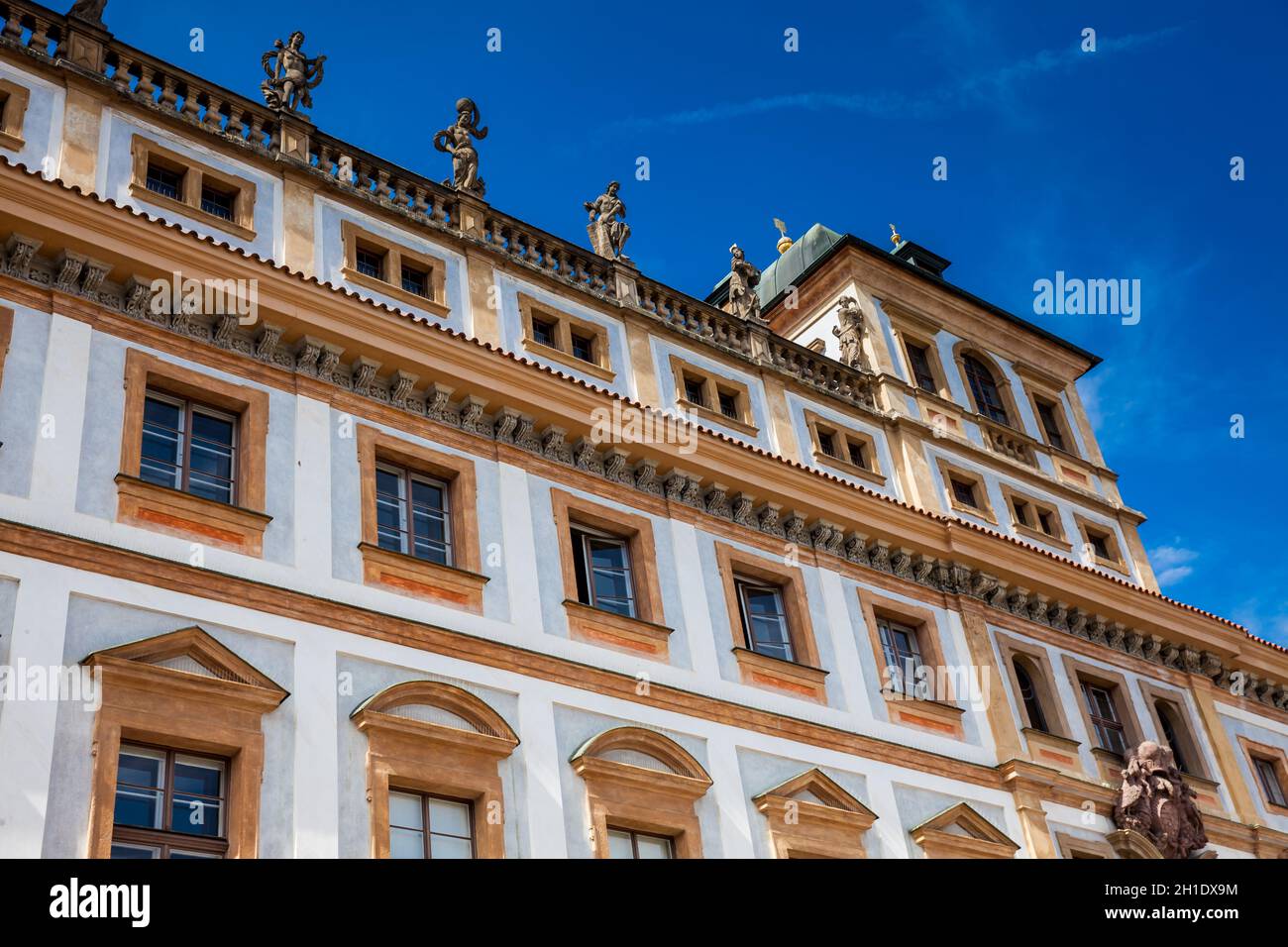 Historic Tuscan palace built on 1690 located at the medieval Hradcany Square Stock Photo