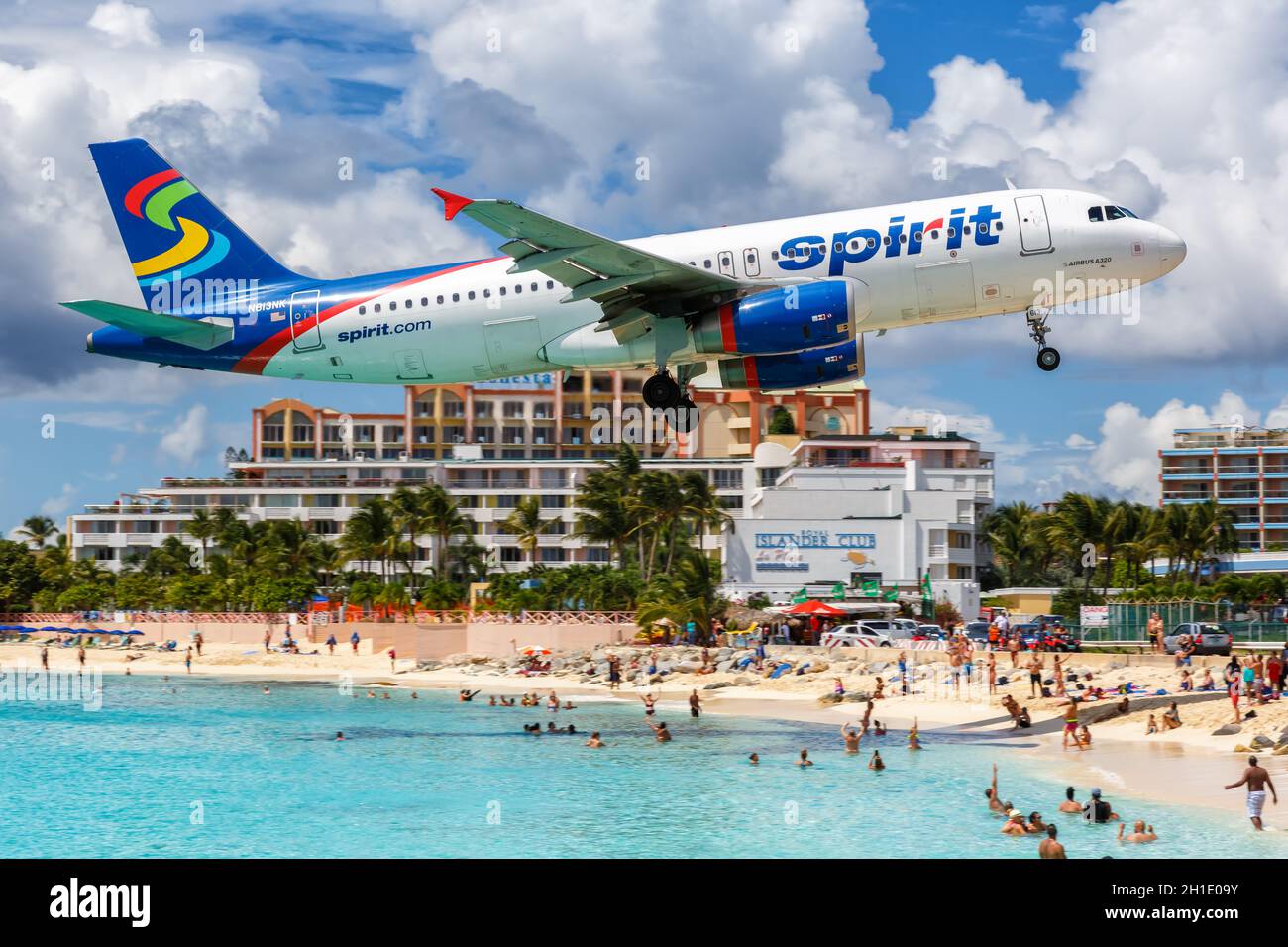 Sint Maarten – September 17, 2016: Spirit Airlines Airbus A320 airplane at Sint Maarten airport (SXM) in Sint Maarten. Airbus is a European aircraft m Stock Photo