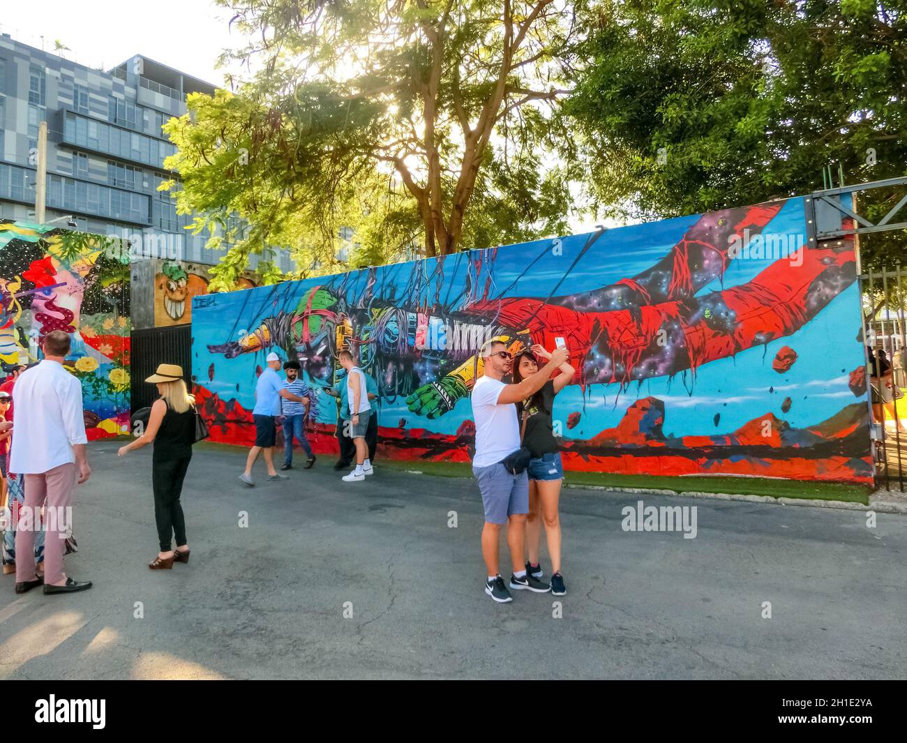 Miami, United States of America - November 30, 2019: The people at Art Wynwood in Miami, USA. Wynwood is a neighborhood in Miami Florida which has a s Stock Photo