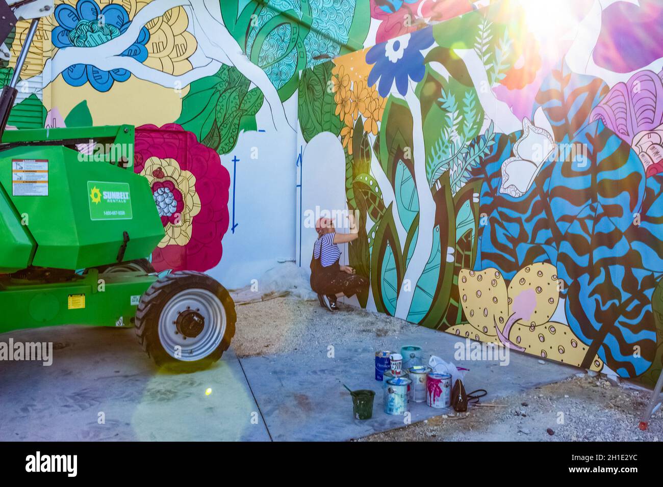 Miami, United States of America - November 30, 2019: The artist working at Art Wynwood in Miami, USA. Wynwood is a neighborhood in Miami Florida which Stock Photo