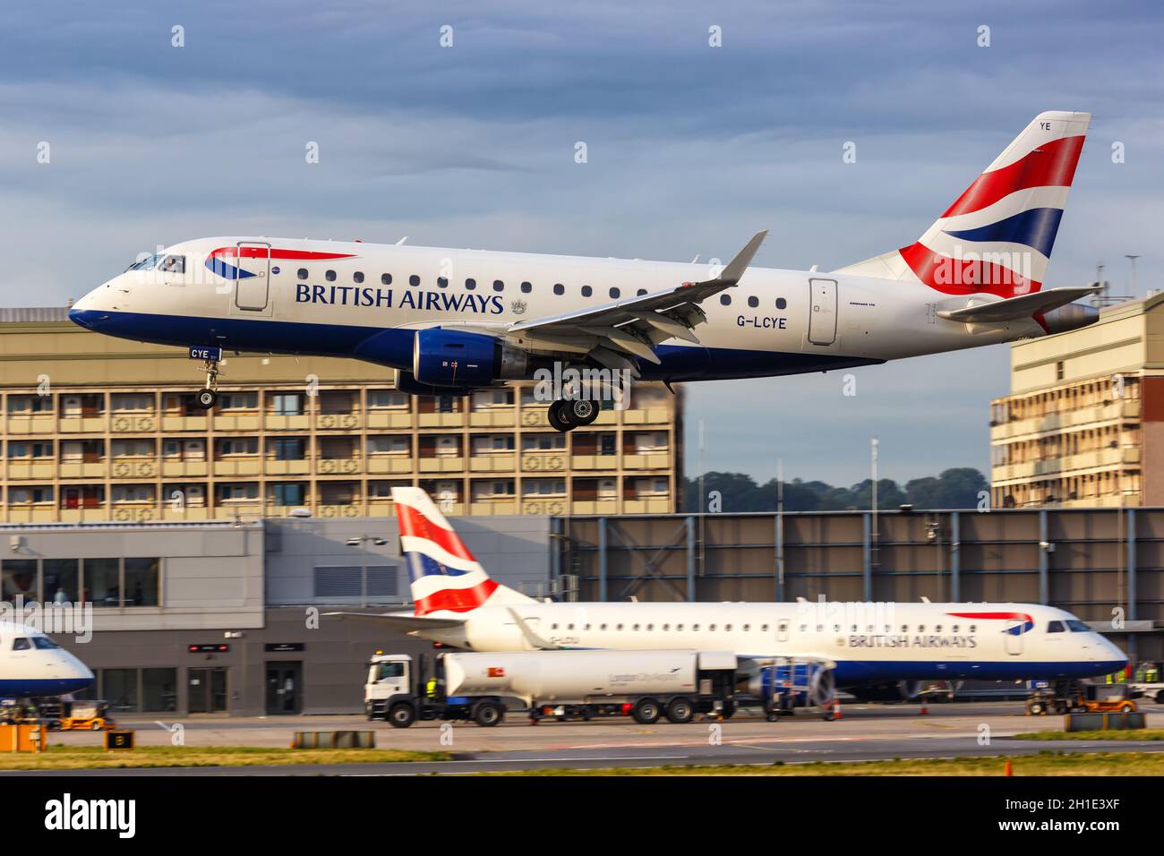 London, United Kingdom – July 8, 2019: British Airways BA CityFlyer Embraer 170 airplane at London City airport (LCY) in the United Kingdom. Stock Photo
