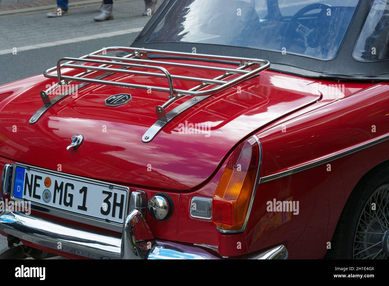 HEILIGENHAUS, NRW, GERMANY - SEPTEMBER 10, 2017: Heiligenhaus, Nrw, Germany - September 10, 2017: Vintage car Morris Garages model MGB rear view in re Stock Photo