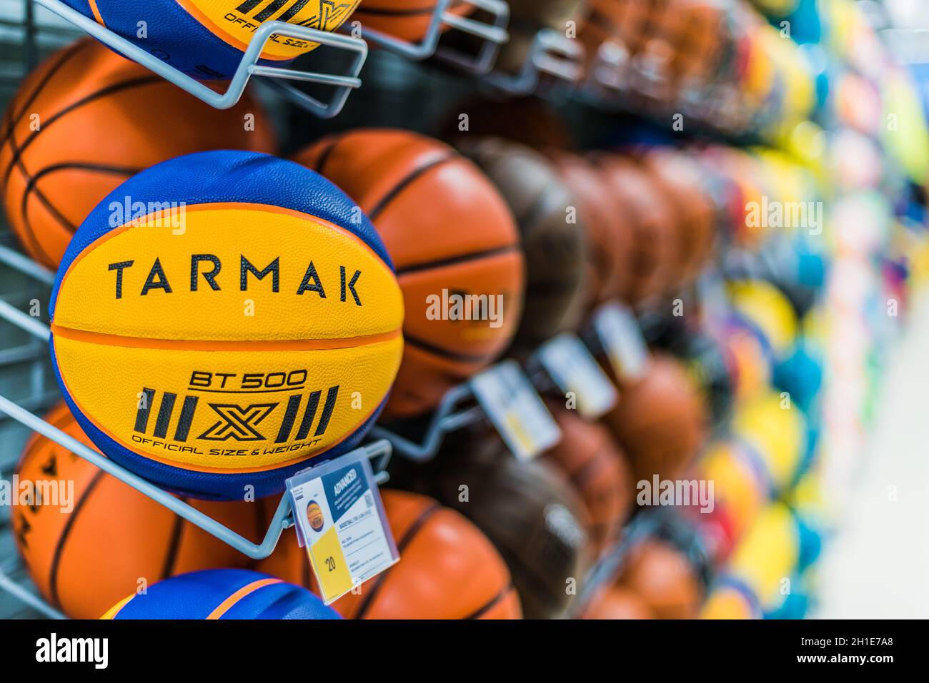 SINGAPORE - MAR 6, 2020: Tarmak basketballs put up for sale in the Decathlon  store in Singapore Stock Photo - Alamy