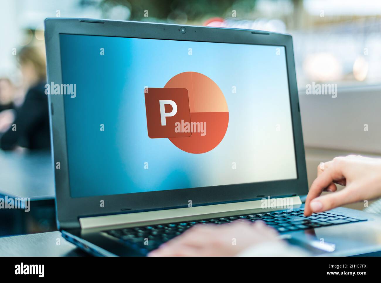 POZNAN, POL - APR 24, 2020: Laptop computer displaying logo of Microsoft PowerPoint, a presentation program, part of the Office family software and se Stock Photo
