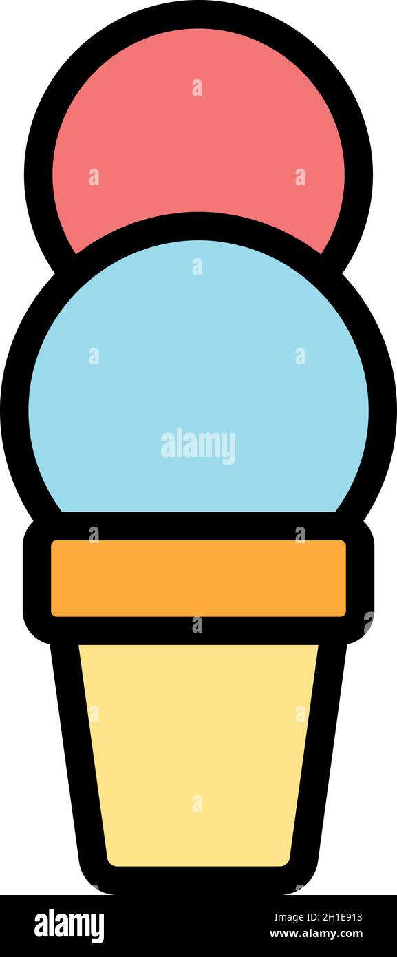 Two scoops of ice cream cup icon. Outline two scoops of ice cream cup vector icon color flat isolated Stock Vector