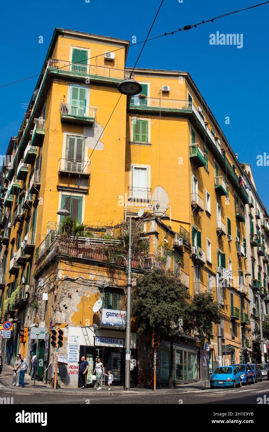 NAPLES, ITALY - APRIL, 2018: Beautiful facades of the antique buildings ...