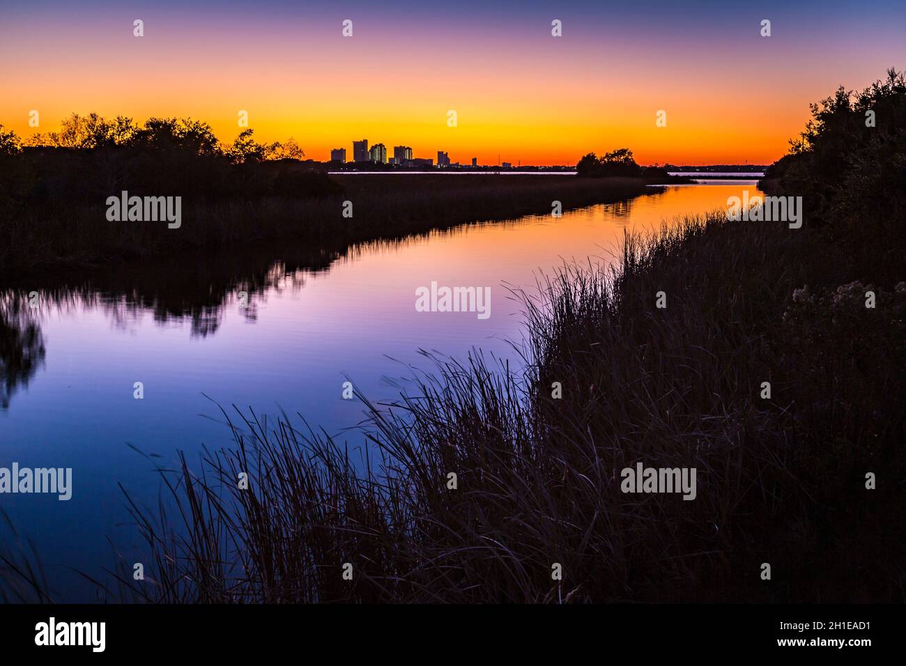 Silhouette of hotels and condominiums of Gulf Shores, Alabama behind