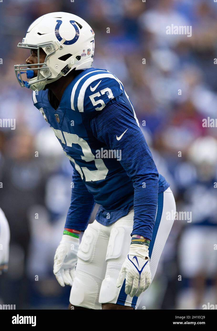 Houston, Texas, USA. 27th Oct, 2019. Houston Texans linebacker Brennan  Scarlett (57) lines uip on the line of scrimmage during the NFL regular  season game between the Houston Texans and the Oakland