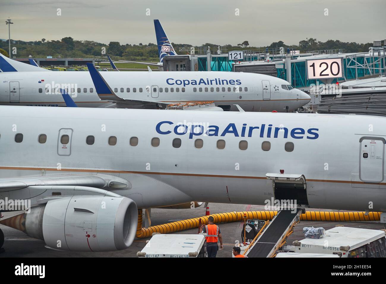 PANAMA CITY, PANAMA- CIRCA 2019: Airliners of Copa Airlines at the terminal gates at Panama City Tocumen International airport Stock Photo