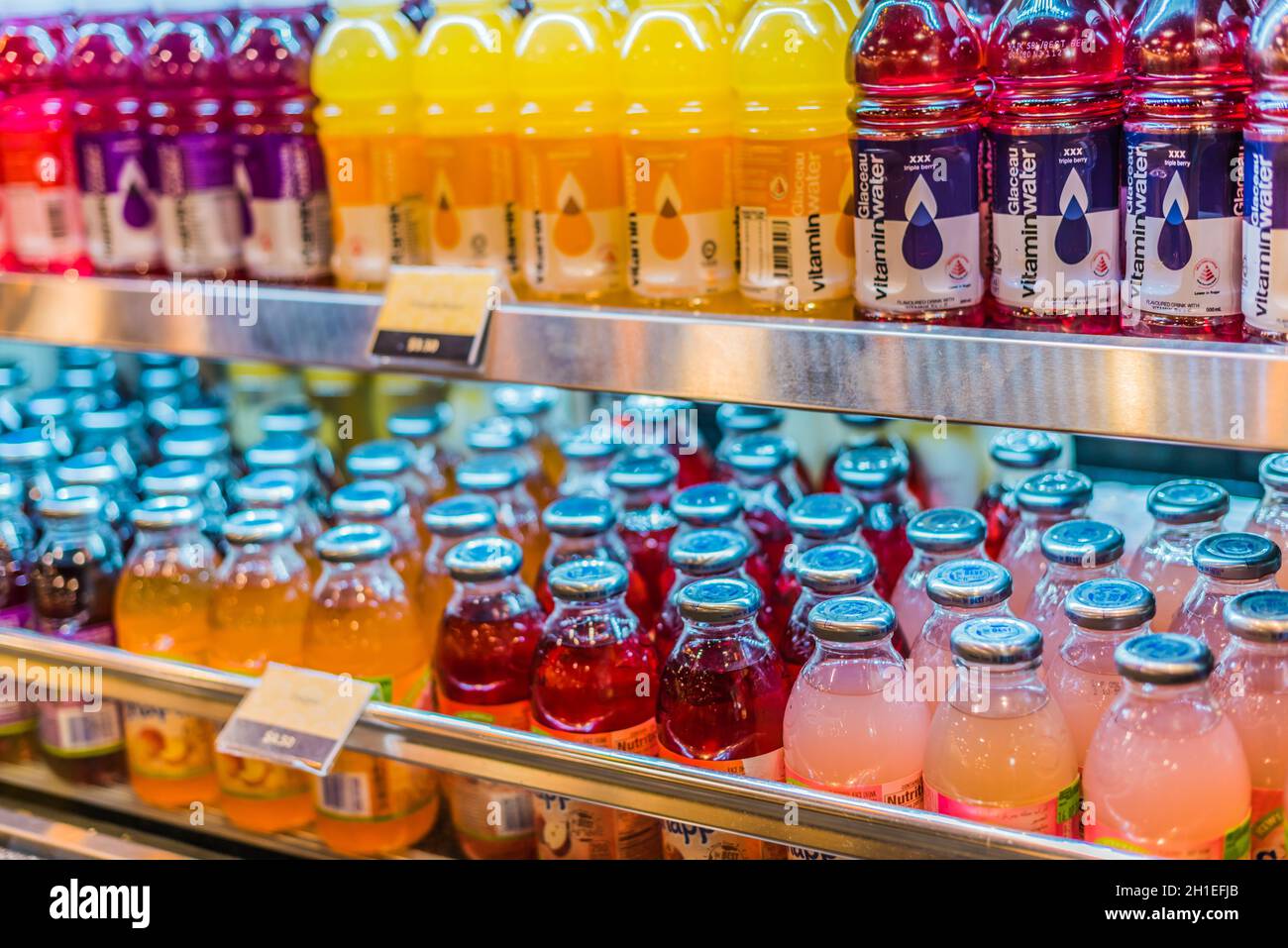 SINGAPORE MAR 3, 2020 Cold drinks put up for sale in a commercial