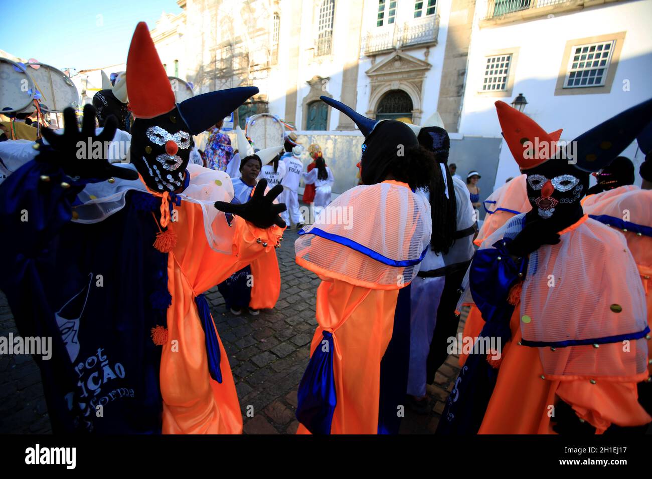 salvador, bahia / brazil - february 5, 2016: masked men are seen in Pelourinho during the carnival in the city of Salvador. *** Local Caption *** Stock Photo