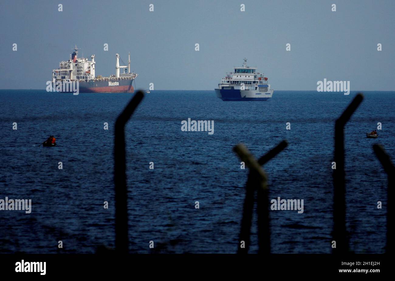 salvador, bahia / brazil - september 21, 2014: Freighter ships are seen docked at the Todos os Santos Bay in Salvador. *** Local Caption ***  . Stock Photo