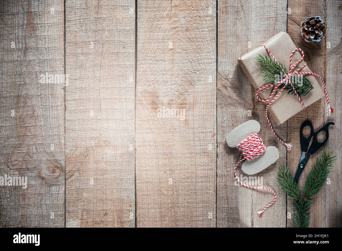 Christmas zero waste packaging gift boxes wrapped in kraft paper with ...