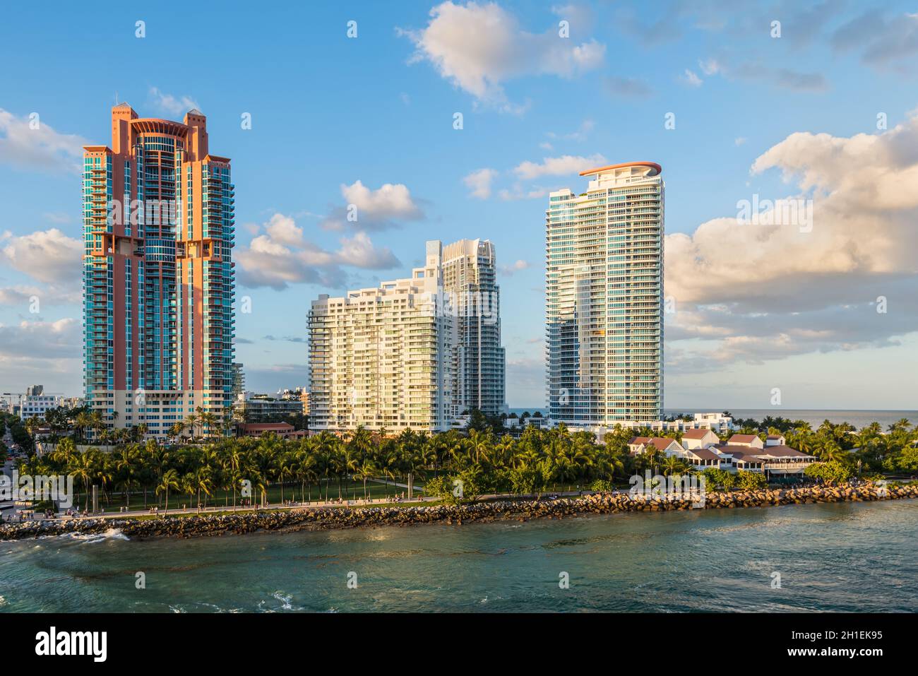 Miami, FL, United States - April 20, 2019: Highrise apartment buildings ...