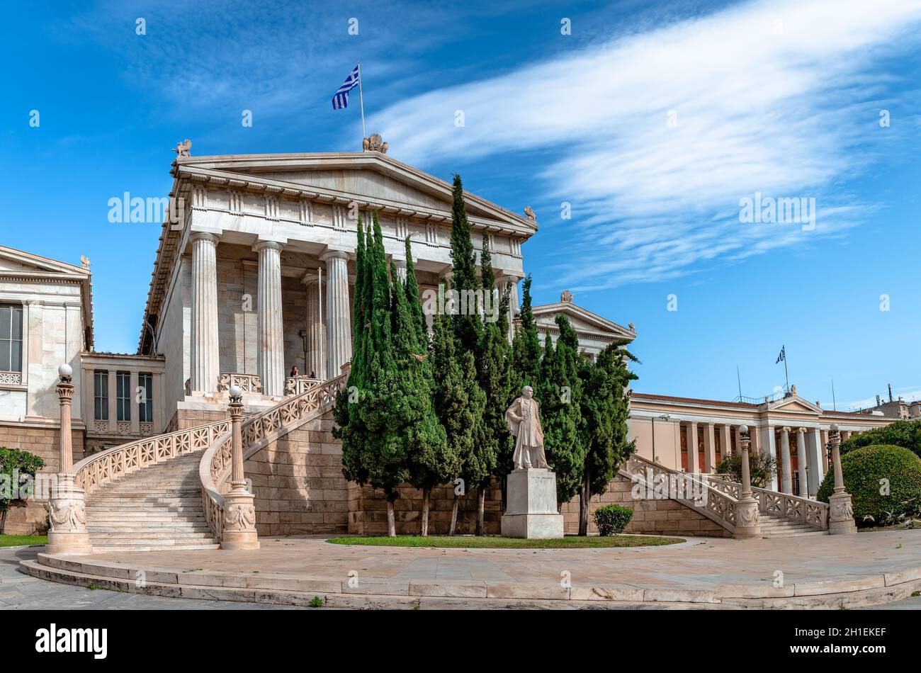 The National Library of Greece, part of the Athenian Trilogy of neo-classical buildings in Panepistimiou St, in the centrer of Athens. Stock Photo