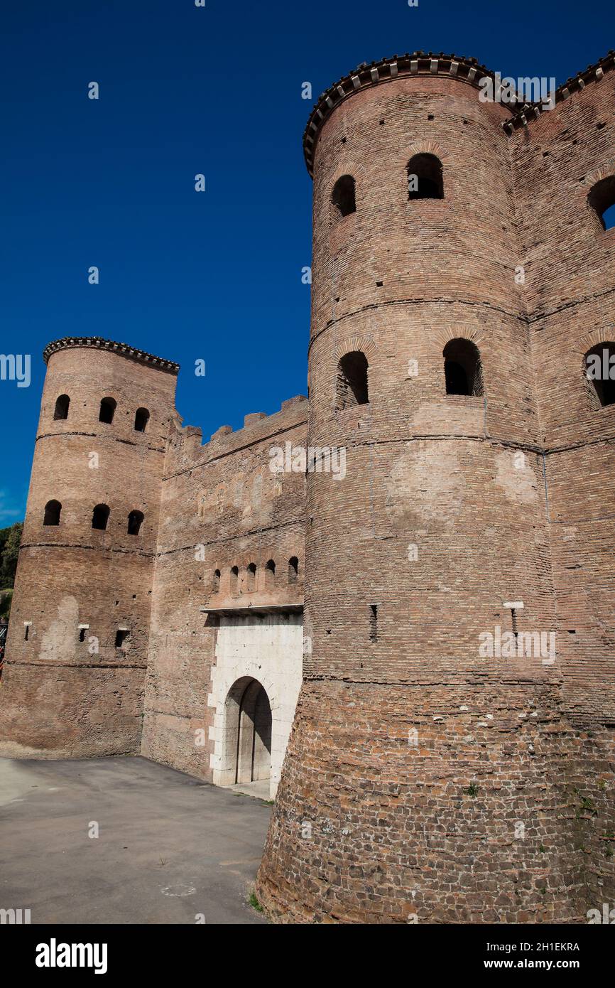 The ancient Porta Asinaria a gate in the Aurelian Wall of Rome Stock Photo
