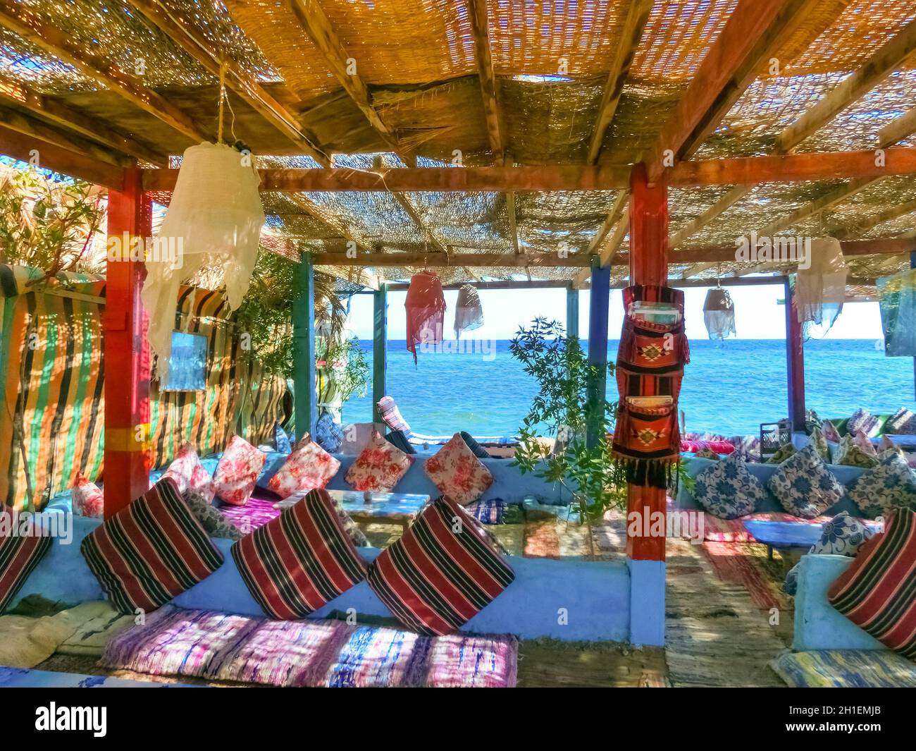 Dahab, Egypt February 17, 2020 The outdoor cafe or lounge and relax
