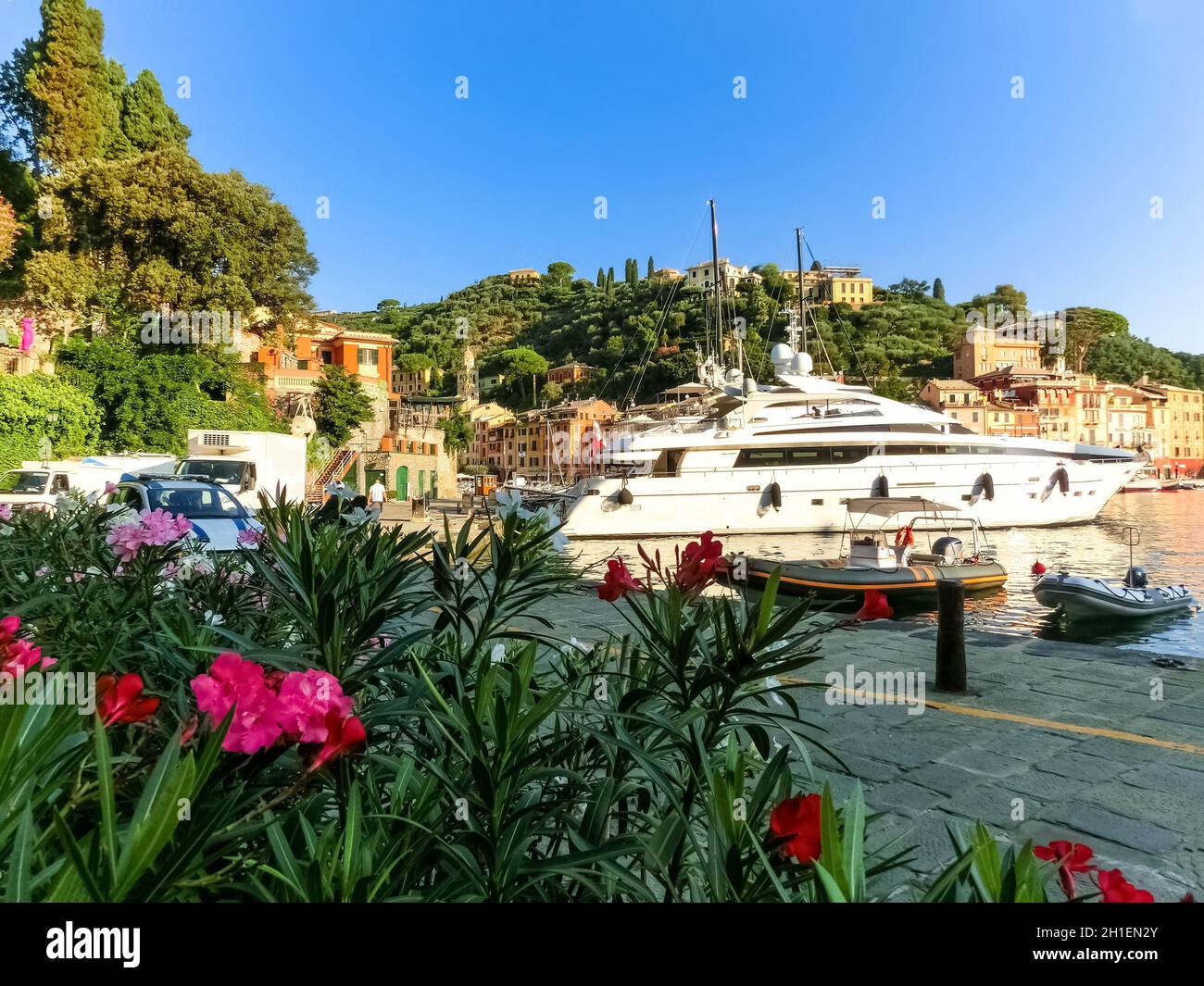 Beautiful bay with colorful houses in Portofino, Liguria, at Italy Stock Photo