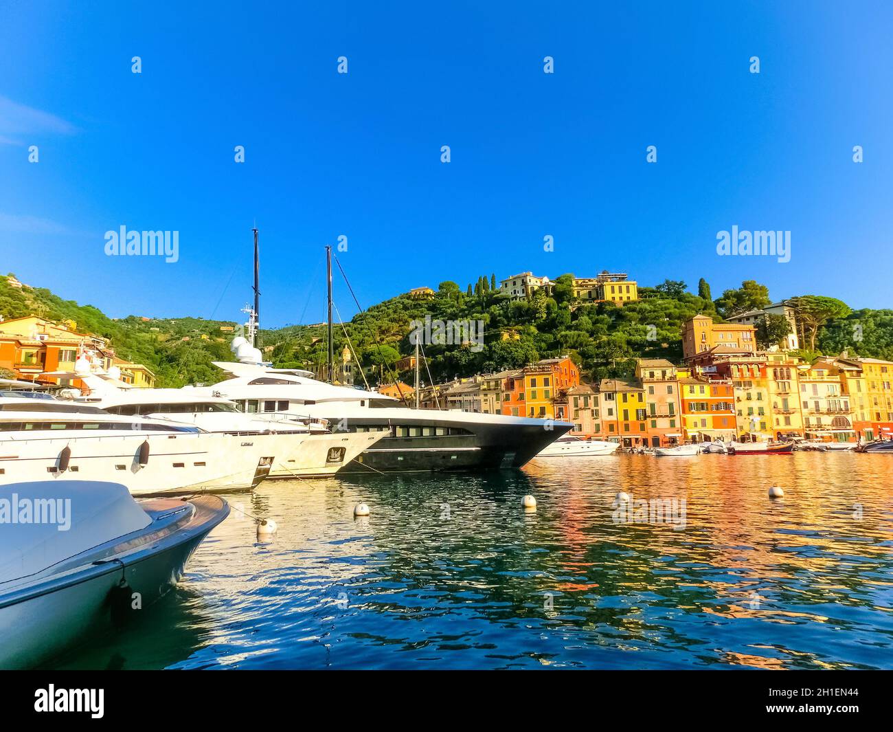 Beautiful bay with colorful houses in Portofino, Liguria, at Italy Stock Photo